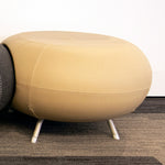 Load image into Gallery viewer, Allermuir pebble is a fun stool with a scalloped edge that can be nestled together. Showing in Fawn leather upholstery.
