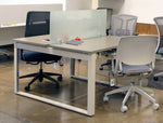 Load image into Gallery viewer, Side view of Global Bridges dual workstation with frosted glass divider and loop leg assembly
