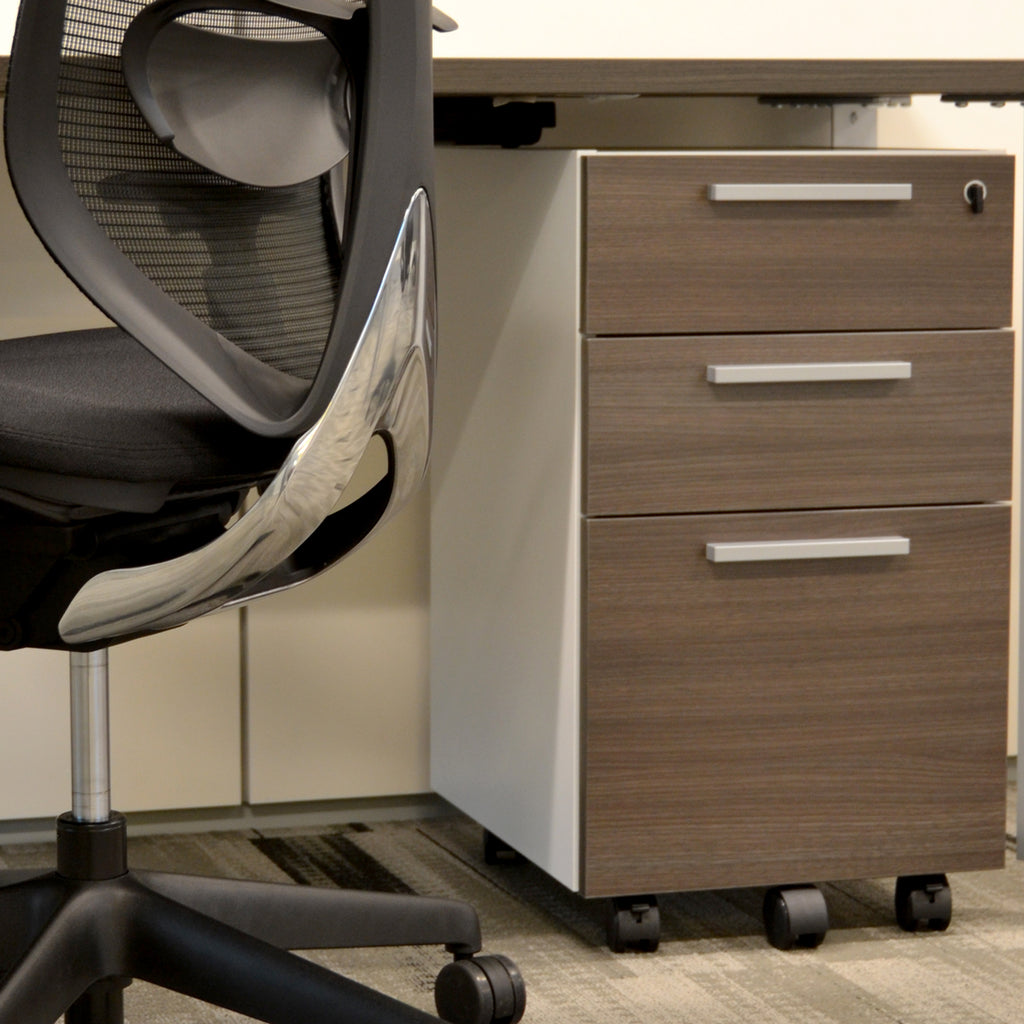 Mobile 3-drawer file storage in walnut laminate and storm white case 