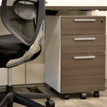 Load image into Gallery viewer, Mobile 3-drawer file storage in walnut laminate and storm white case 
