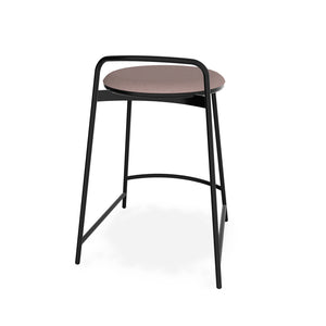 Rear view of Teknion North 56 Chez counter stool in black metal frame and blush upholstered seat